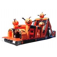 Halloween Inflatable Obstacle Course Pumpkin Inflatable Trampoline With Slide